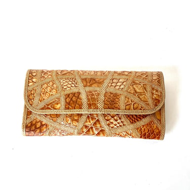 Vintage Carlos Falchi Leather Purse Clutch Style Tan Color 