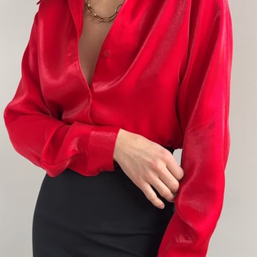 Vintage Shimmering Rose Petal Long Sleeve Blouse