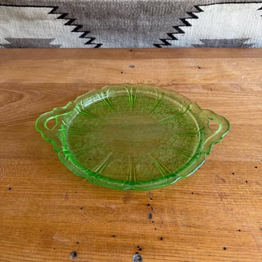 Vintage Jeannette Cherry Blossom Uranium Glass Tray 