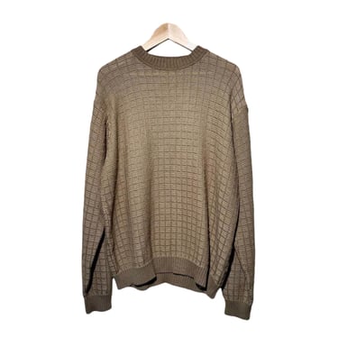 Perry Ellis Sweater, Cotton Beige Oversized Chunky Knit Jumper, Simple Minimal Plain Soft Cozy Baggy Loose Fit Light Brown Sweater Medium 