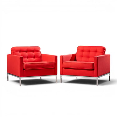 Florence Knoll Mid Century Relaxed Cube Club Lounge Chairs - Pair - mcm 