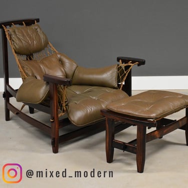 Jean Gillon Jangada Rosewood and Leather Lounge Chair and Ottoman 