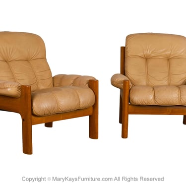 MidCentury Pair Ekornes Norway Leather Armchairs 