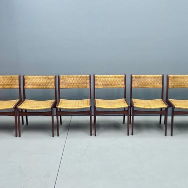 6 Vintage 1960s Rosewood & Cane Dining Chairs Mid-Century Danish Control Marks Scandinavian 