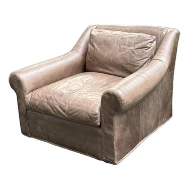 Restoration Hardware Distressed Taupe Leather Deep Seat Lounge Chair 