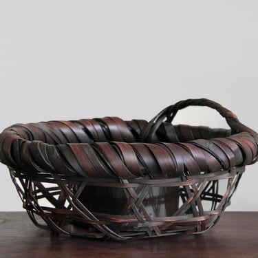 Wide Handwoven Bamboo Flower Basket with Handle 
