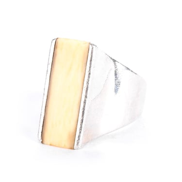 Vintage 1980s Joachim S'Paliu Sterling Silver & Bone Inlay Ring, Size 7 1/4 