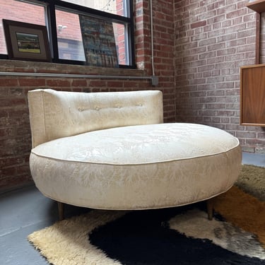 Oversized Round Chaise Lounge Chair, Mid-Century Modern Walnut, American
