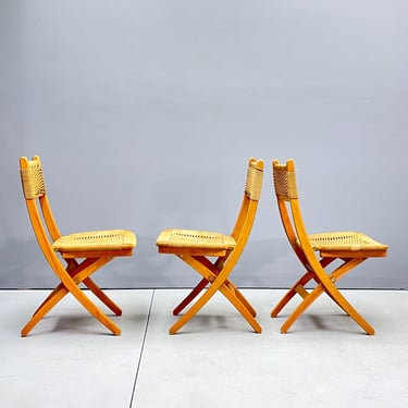 Yugoslavian Birch Rush Rope Dining Chairs Folding Wegner Style Seats 