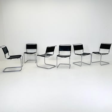 Set of 6 Mid-Century Vintage S33 black Chairs by Mart Stam & Marcel Breuer from Thonet 1980s 