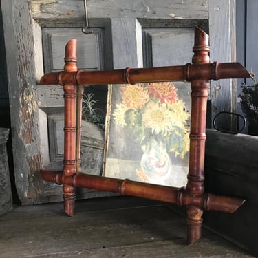 French Bamboo Mirror, Boudoir, Faux Bamboo, Wood Frame, Small Size, Chateau Decor, French Farmhouse 