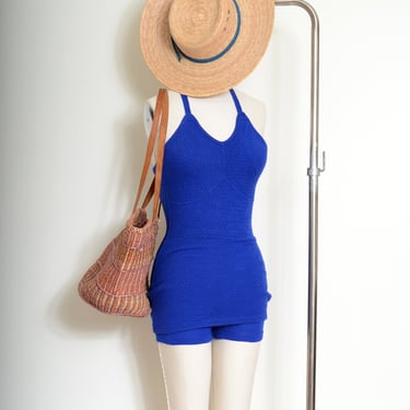 vintage 40s Catalina knitwear wool bathing suit / cobalt blue one piece swimsuit / XS - small 
