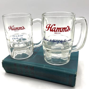 Vintage Hamm’s Beer Barrell Mugs, Set of 2, Retro Bar Barware 