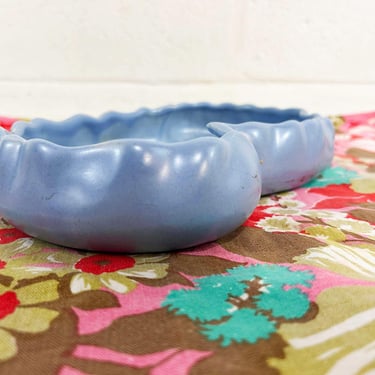 Vintage Royal Haeger Bowl MCM Periwinkle Blue Bonsai Succulent Planter Mid-Century Pottery Oblong Free Form Ruffle Edge Console Dish 1950s 
