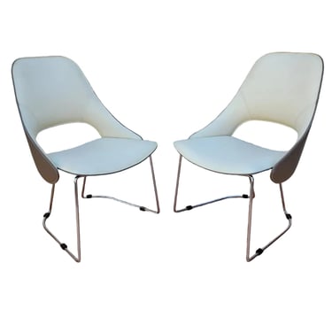 Modern Tender Leather Side Chairs by Fasem - Pair