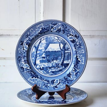 Thanksgiving Frozen Up Johnson Bros Historic America blue dinner plates set of two 