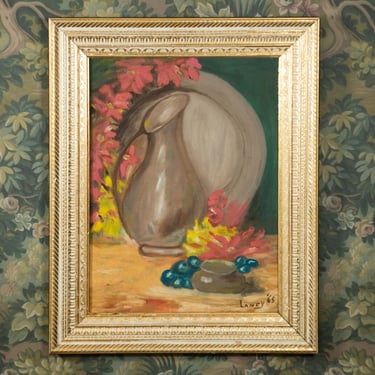 “Mid Century Medley” Vintage Jug and Plate Still Life Oil Painting