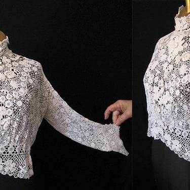 Gorgeous 1900's Edwardian Eggshell Handmade Irish crochet Lace Blouse Vintage Wedding  Antique Downton Abbey Victorian Size-Large 