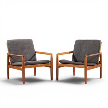 Hans Olsen for Juul Kristensen Model 519 Danish Teak and Cane Chairs - Pair - mcm 