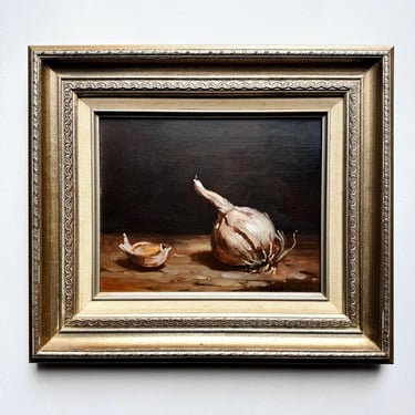 Original John C. Traynor Garlic Still Life Oil Painting 1988 8x10” Listed Vtg 