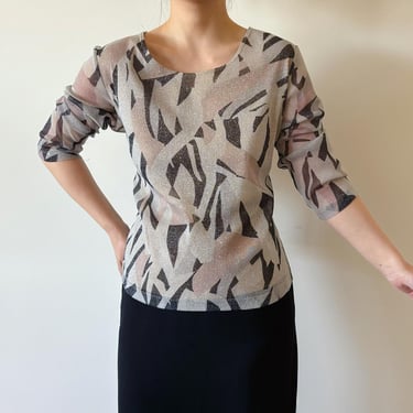 vintage blouse 90s Y2K Laura Ashley vintage shirt vintage top abstract geometric brown black retro vintage style size L 