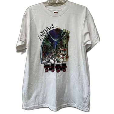 BNWOT Deadstock Vintage Y2K New Years Memphis Millennium White T-Shirt Tee med 