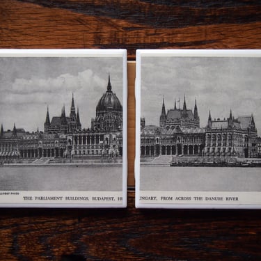 1936 Budapest Hungary Photo Coaster Set 2. Vintage Budapest Gift. Hungary Vintage Travel. Parliament Building. Historical Photo Danube River 