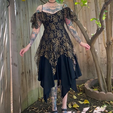 Vintage 1980’s Black and ahold Lace Faerie Dress 