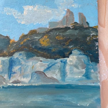 Beautiful vintage French oil painting depict mountains scene and cottages 