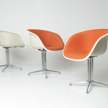Set of Six Charles & Ray Eames La Fonda Arm Chairs for Herman Miller in Alexander Girard Checkered Fabric