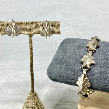 Vintage Sterling Silver Leaf Screw Back Earrings & Jewelart Bracelet Jewelry Lot 