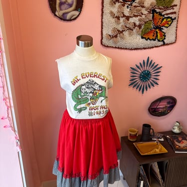 70s/80s Vintage Red and white cotton gingham western skirt fits L by cherba