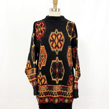 Vintage Mockneck Tunic Sweater | 80s Southwest Pullover | Size Medium 