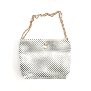 METAL CHAINMAIL PURSE, Mod Go Go, Mesh Handbag, White Chain Tote, 1970s Retro, Rave Accessory 