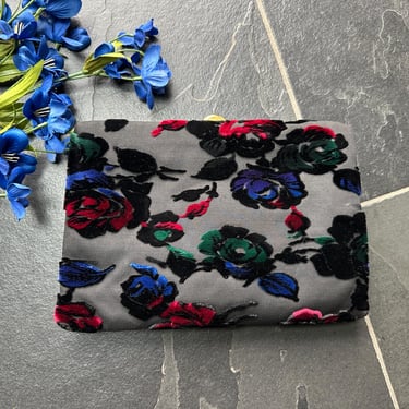 Vintage 1960s Velvet Burnout Floral Clutch Coblentz Original 