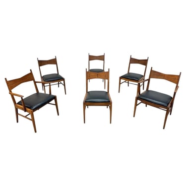 Mid-Century Modern Lane Tuxedo Walnut Dining Chairs - Set of 6 