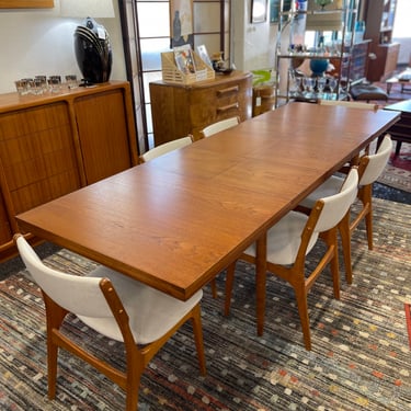 Mid Century Teak/Maple Triple Butterfly Leaf Dining Table