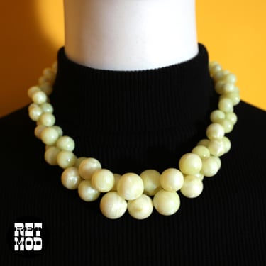 Chunky Vintage 60s Pastel Yellow Cluster Beaded Statement Necklace 