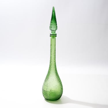 Mid Century Genie Bottle Decanter, Green, With Flame Stopper 