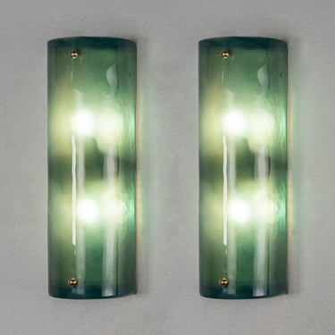 Wall Sconces, Murano Frosted Green Glass and brass  Italian Deco Style (Set of 2) 