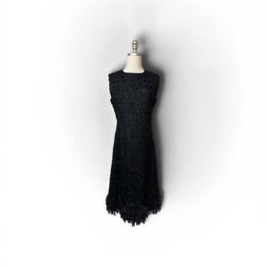 1970s Neusteters Black Lace Ribbon Dress 