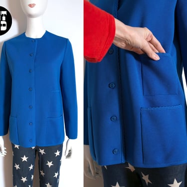 Nice Vintage 60s 70s Blue Knit Cardigan with Pockets by LeRoy 