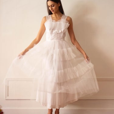 1950s White Tulle Party Dress 