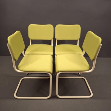 Set of 4 Cesca Chairs | Newly Upholstered Green Dining Chairs | Cantilever Chrome Style Chairs | Mid Century Modern Dining Set 