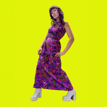 316158615 - 70s Bright Purple Paisley Dress - Sears The Great Entertainer - DRESSES