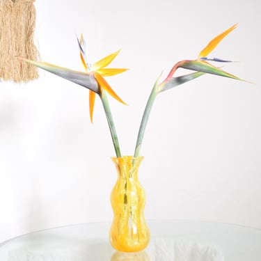 Sunshine Striped SCANDINAVIAN Tiered HOURGLASS McM Hand Blown Art Glass Vase 