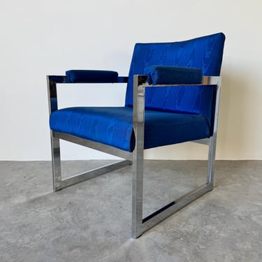 70's Mid-Century Milo Baughman Style Flat Bar Cantilever Chrome Lounge Chair 
