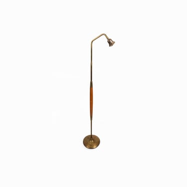Mid Century Floor Lamp Wooden Brass Metal Mid Century Modern Vintage 