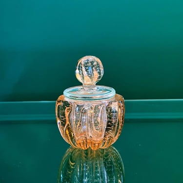 Contenitore Vintage in Vetro di Murano /  Bullicante Rosa Pesco con Coperchio / Scatola Portaoggetti /Italia, ‘50 
