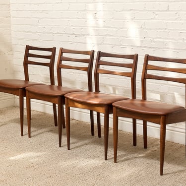 Set of 4 Vintage Danish Modern Rosewood Dining Chairs with Brown Upholstered Seats